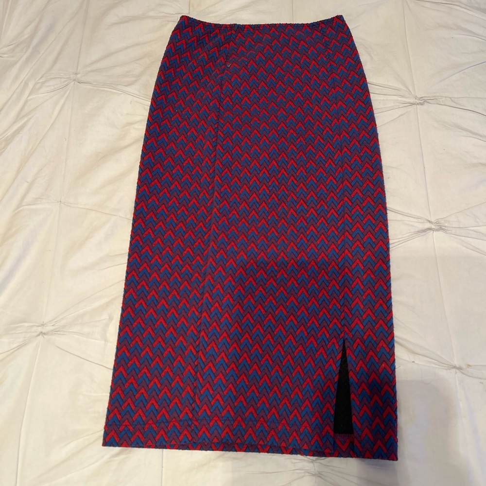 American Apparel Red & Blue Chevron Pattern Pencil Skirt